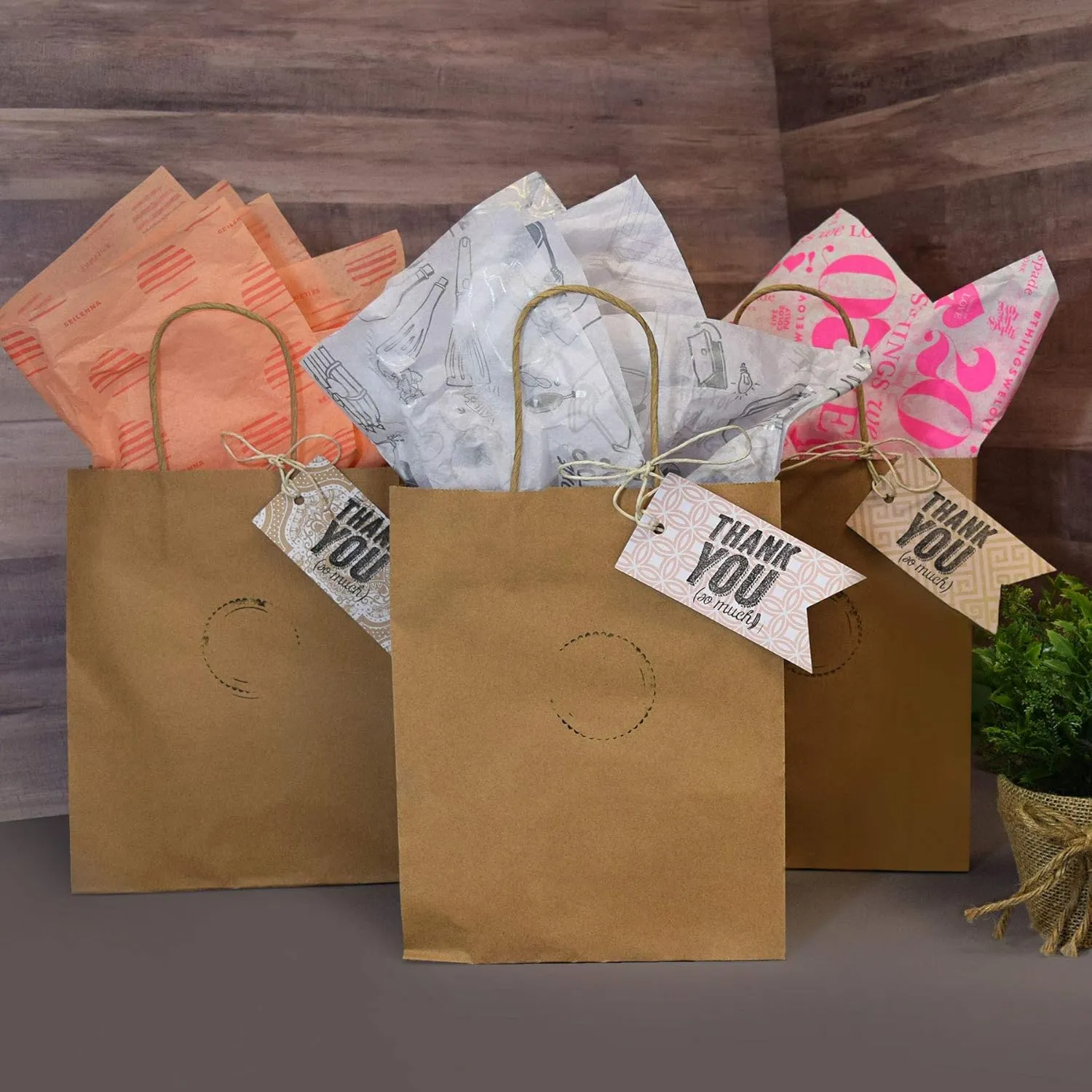 Prime Line Packaging Medium Brown Paper Bags with Handles, Kraft Gift for Small Business, Shopping, Boutiques, Retail Store, Bulk, 10x5x13, 100 Pack