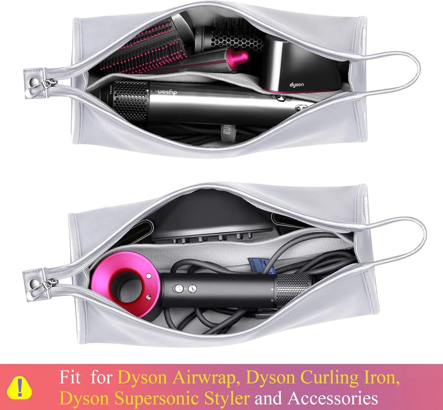 Pu Leather Travel Case Compatible with Dyson Airwrap Styler, Portable Waterproof Dyson Airwrap Organizer Bag for Shark FlexStyle Attachments Storage, Grey