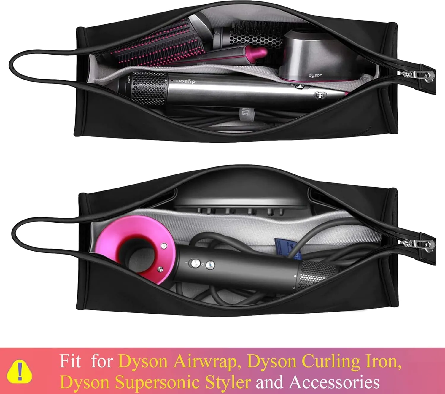 Pu Leather Travel Case Compatible with Dyson Airwrap Styler/Shark Flexstyle, Portable Carrying Case for Dyson Supersonic Hair Dryer, Shockproof Protection Organizer Bag Travel Storage Bag, Black