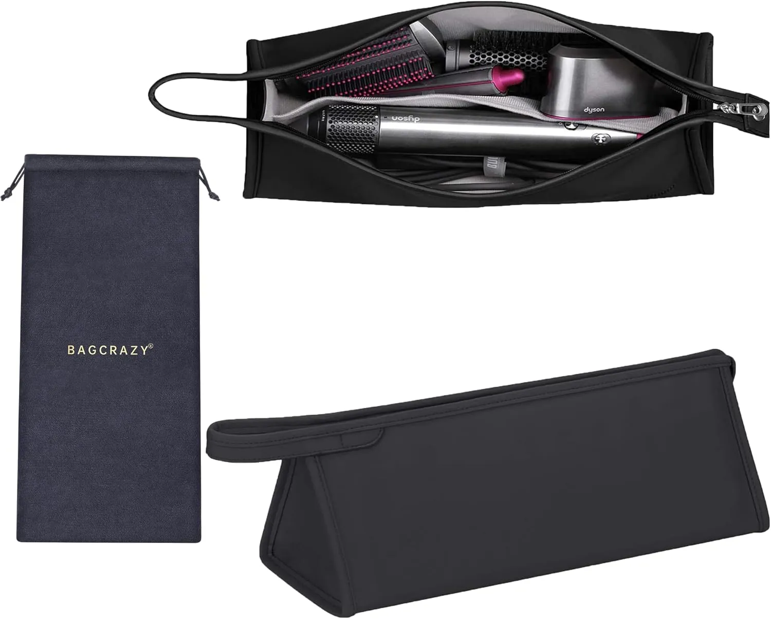 Pu Leather Travel Case Compatible with Dyson Airwrap Styler/Shark Flexstyle, Portable Carrying Case for Dyson Supersonic Hair Dryer, Shockproof Protection Organizer Bag Travel Storage Bag, Black