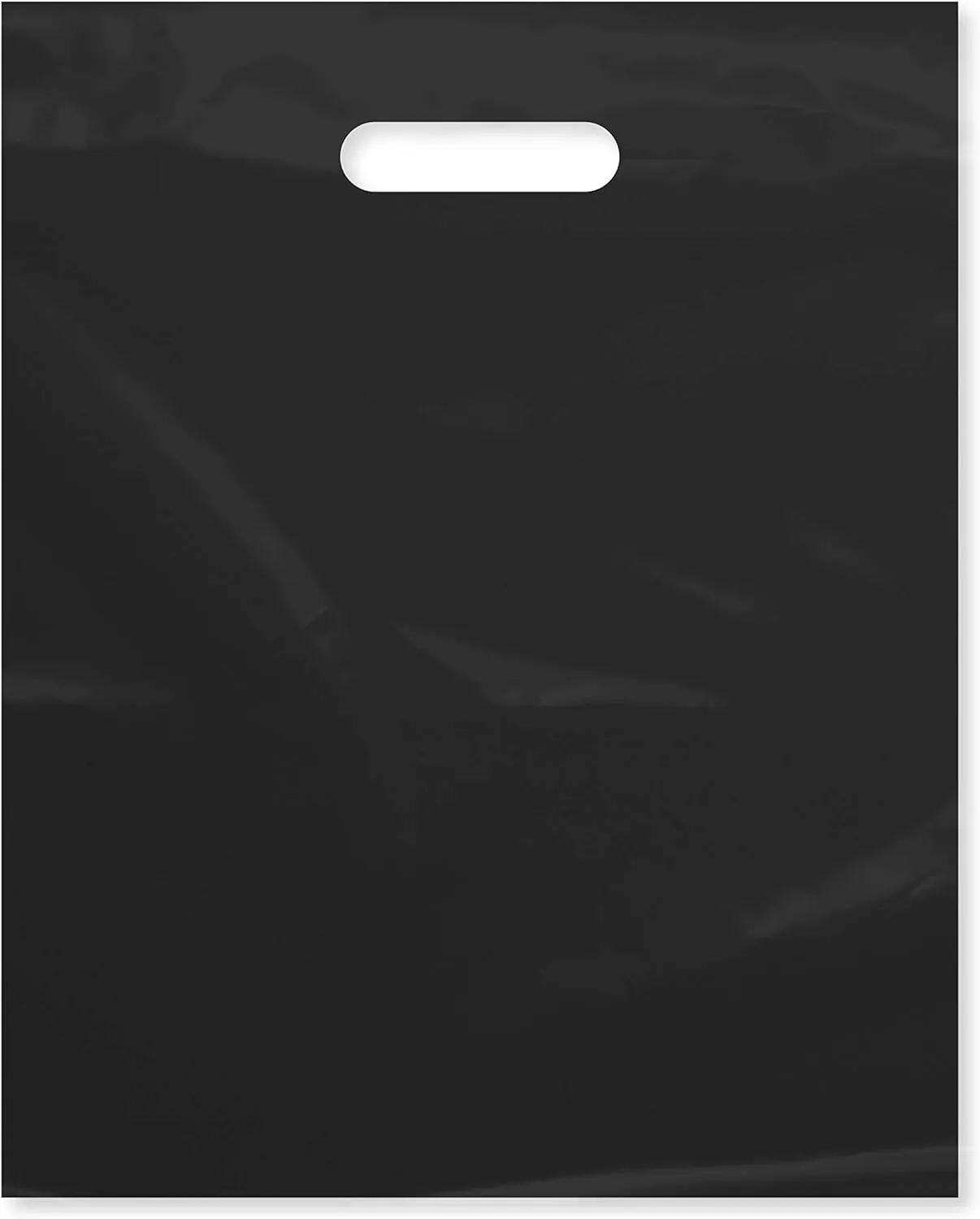 Purple Q Crafts Plastic Bag with Die Cut Handle Bag 12" x 15" Black Plastic Merchandise Bags Bulk Pack for Retail, Gifts, Trade Show and More (100)