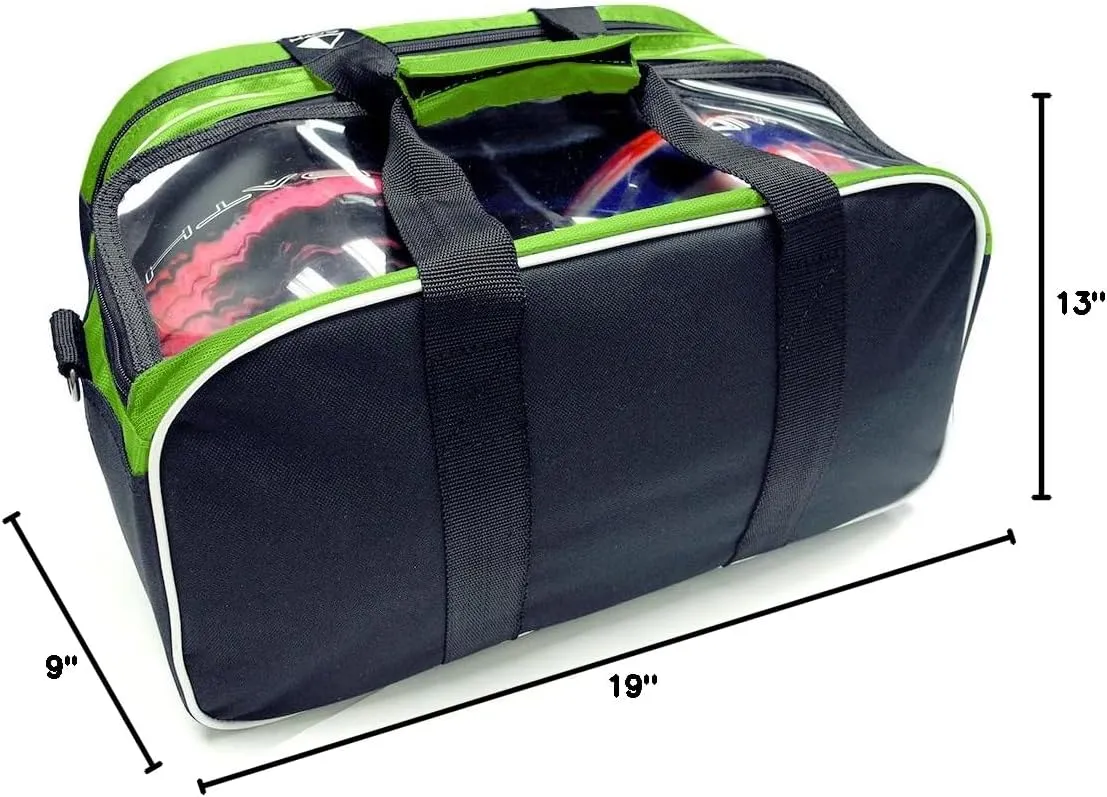 Pyramid Path Double 2 Ball Tote Plus Clear Top Bowling Bag with Large Separate Compartment for Bowling Shoes (Up To US Mens Size 15) or Accessories