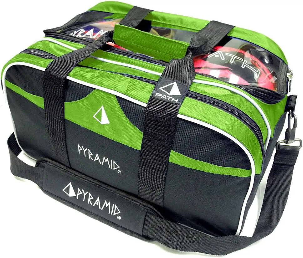 Pyramid Path Double 2 Ball Tote Plus Clear Top Bowling Bag with Large Separate Compartment for Bowling Shoes (Up To US Mens Size 15) or Accessories