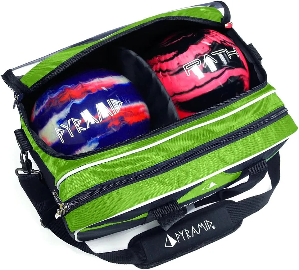 Pyramid Path Double 2 Ball Tote Plus Clear Top Bowling Bag with Large Separate Compartment for Bowling Shoes (Up To US Mens Size 15) or Accessories