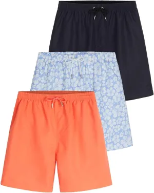 Real Essentials 3-Pack: Boy's Swim Board Shorts Trunks with Drawstring Beach UPF Swimwear Surf Swimming Short for Boys