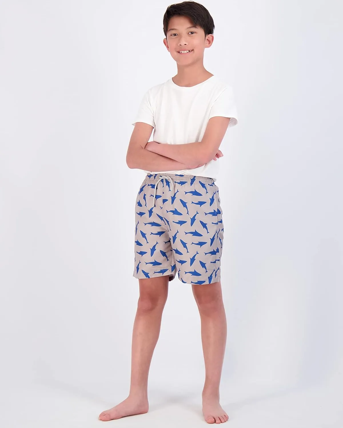Real Essentials 3-Pack: Boy's Swim Board Shorts Trunks with Drawstring Beach UPF Swimwear Surf Swimming Short for Boys