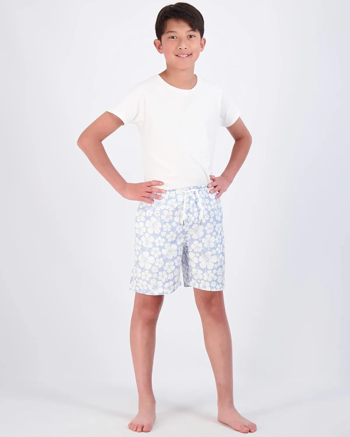 Real Essentials 3-Pack: Boy's Swim Board Shorts Trunks with Drawstring Beach UPF Swimwear Surf Swimming Short for Boys