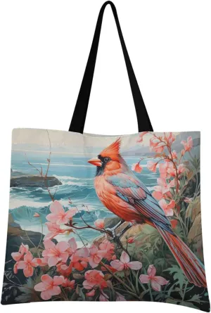 Red Cardinal Watercolor Tote Bag for Women Girl Canvas Shoulder Handbags Reusable Grocery Bags Large Purse with Inner Pocket 214a5370