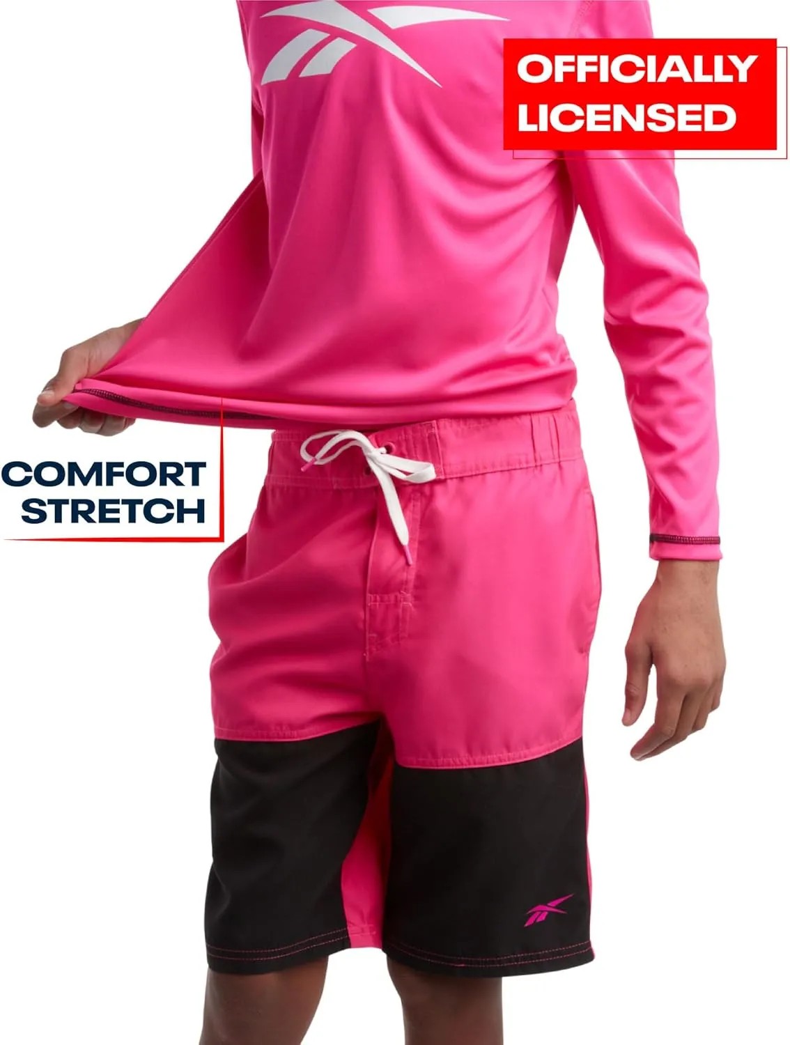 Reebok Boys' Rashguard Set - 3 Piece UPF 50  Long Sleeve and Short Sleeve Swim Shirts and Bathing Suit Boardshorts (8-20)