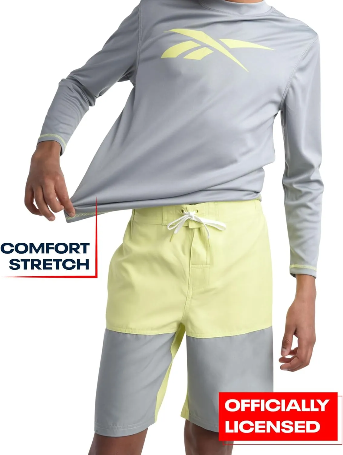 Reebok Boys' Rashguard Set - 3 Piece UPF 50  Long Sleeve and Short Sleeve Swim Shirts and Bathing Suit Boardshorts (8-20)
