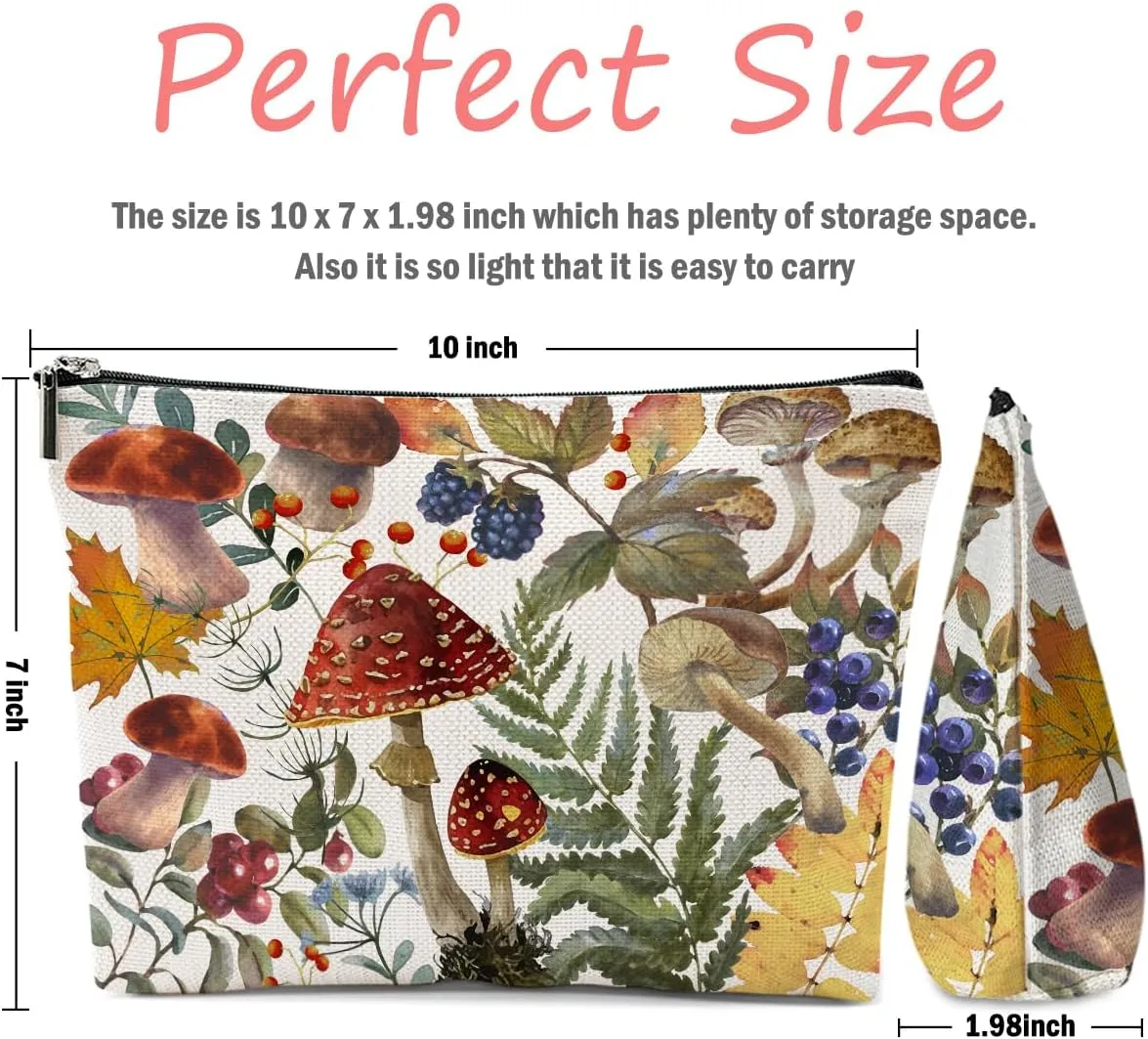 Retro Mushroom Makeup Bag, Mushroom Gifts Cosmetic Bag Mushroom Stuff Botanical Travel Pouch, Friendship Gifts for Women Girls Daughter Sisters Niece Mom Best Friends Bestie Graduation Birthday Gifts