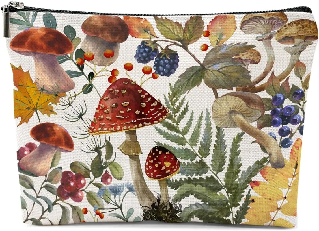 Retro Mushroom Makeup Bag, Mushroom Gifts Cosmetic Bag Mushroom Stuff Botanical Travel Pouch, Friendship Gifts for Women Girls Daughter Sisters Niece Mom Best Friends Bestie Graduation Birthday Gifts