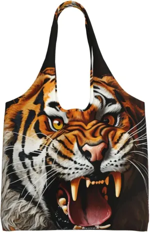 Roaring tiger Canvas Tote Bag Aesthetic Large Shoulder Bags Reusable Shopping Bags for Women Grocery Bag Purse