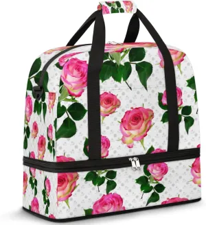 Rose Flower Travel Duffle Bag Durable Weekender Bag with Shoes Compartment Lightweight Overnight Bag Sports Dance Gym Tote Bag for Women and Men Carry on Luggage