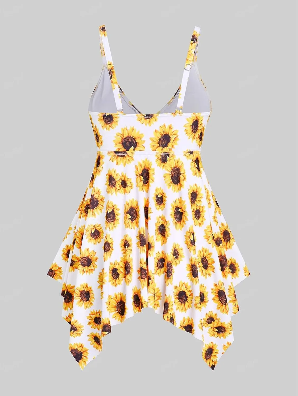 ROSE GAL Rosegal Women Plus Size Modest Tankini Swimsuit Handkerchief Sunflower Cinched Boyleg Swimwer