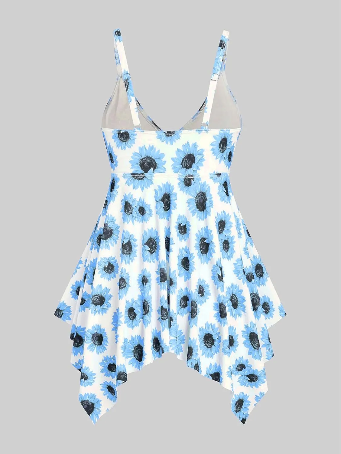 ROSE GAL Rosegal Women Plus Size Modest Tankini Swimsuit Handkerchief Sunflower Cinched Boyleg Swimwer