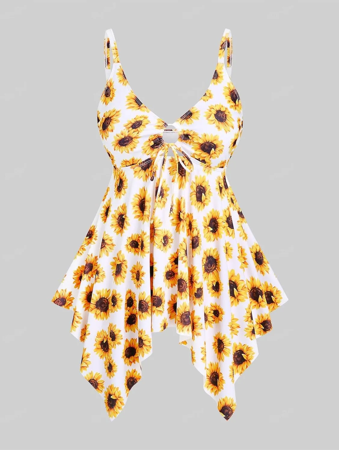 ROSE GAL Rosegal Women Plus Size Modest Tankini Swimsuit Handkerchief Sunflower Cinched Boyleg Swimwer