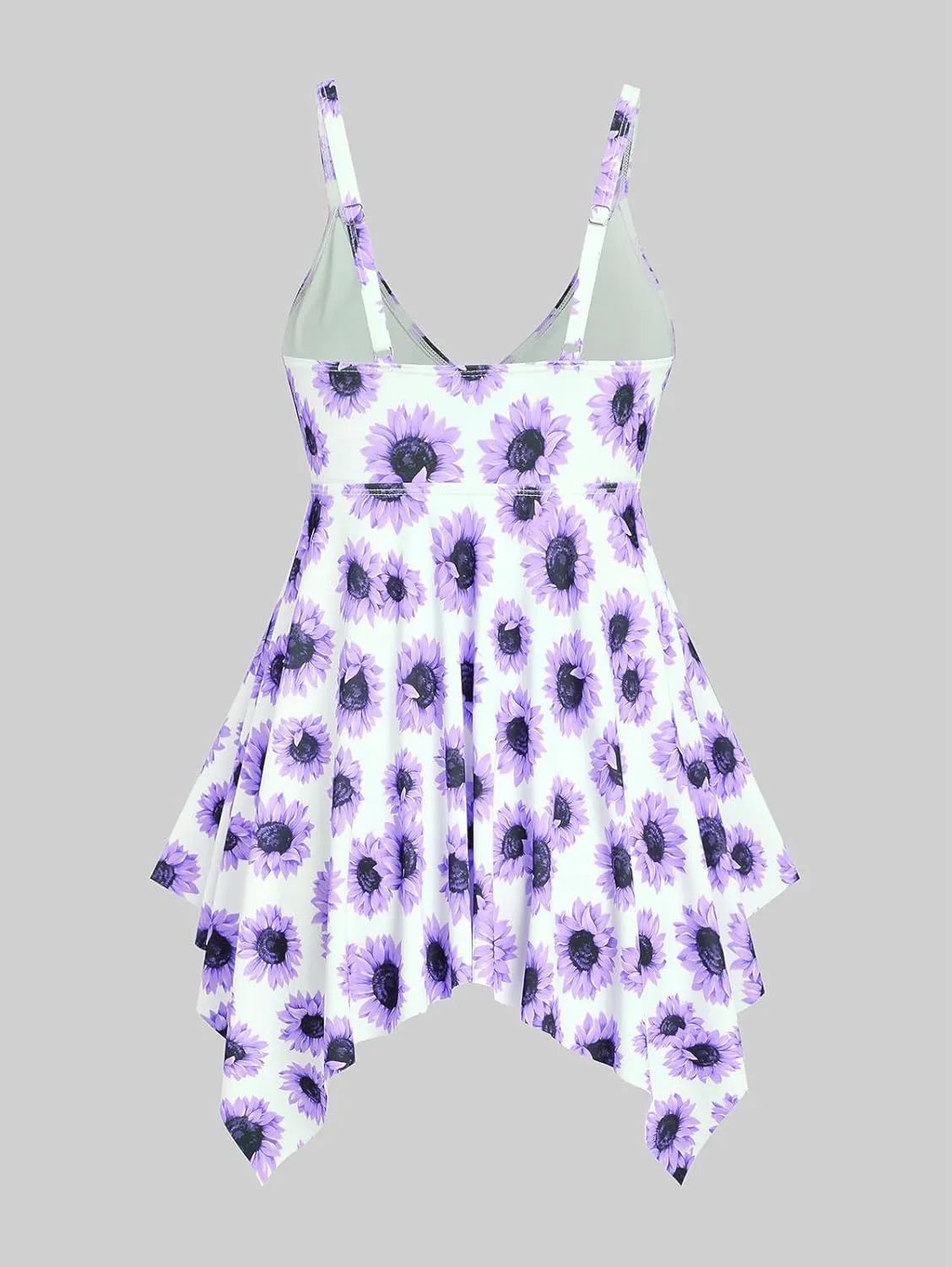 ROSE GAL Rosegal Women Plus Size Modest Tankini Swimsuit Handkerchief Sunflower Cinched Boyleg Swimwer