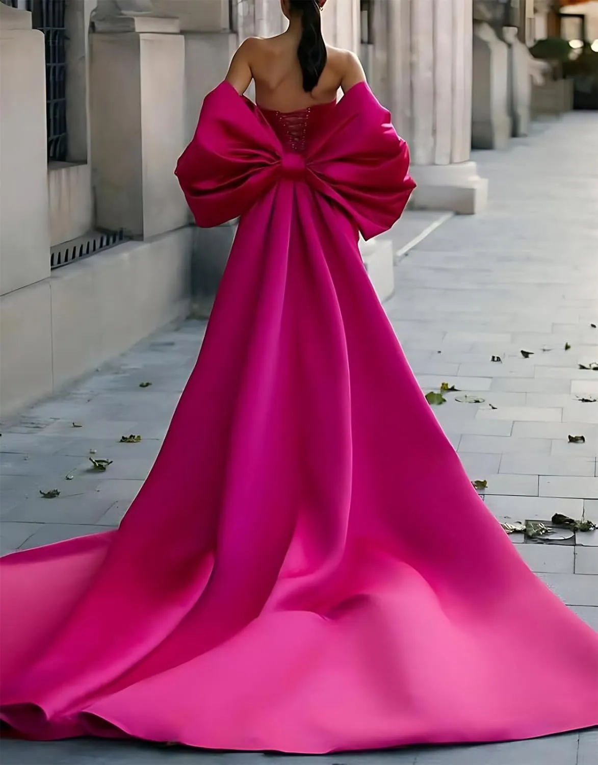 Satin Bow Cloak for Prom Dress with Detachable Sleeves Train for Wedding Dress Long Bridal Cape Accessories