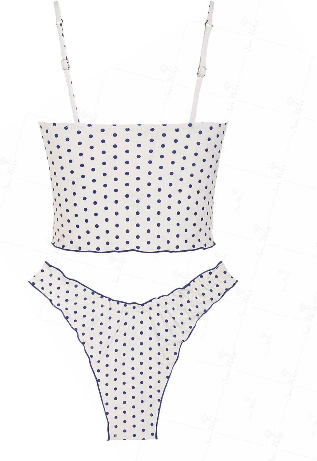 seamoly Gingham Bowknot Decor Smocked Ruffles Tie Front Tankini Set