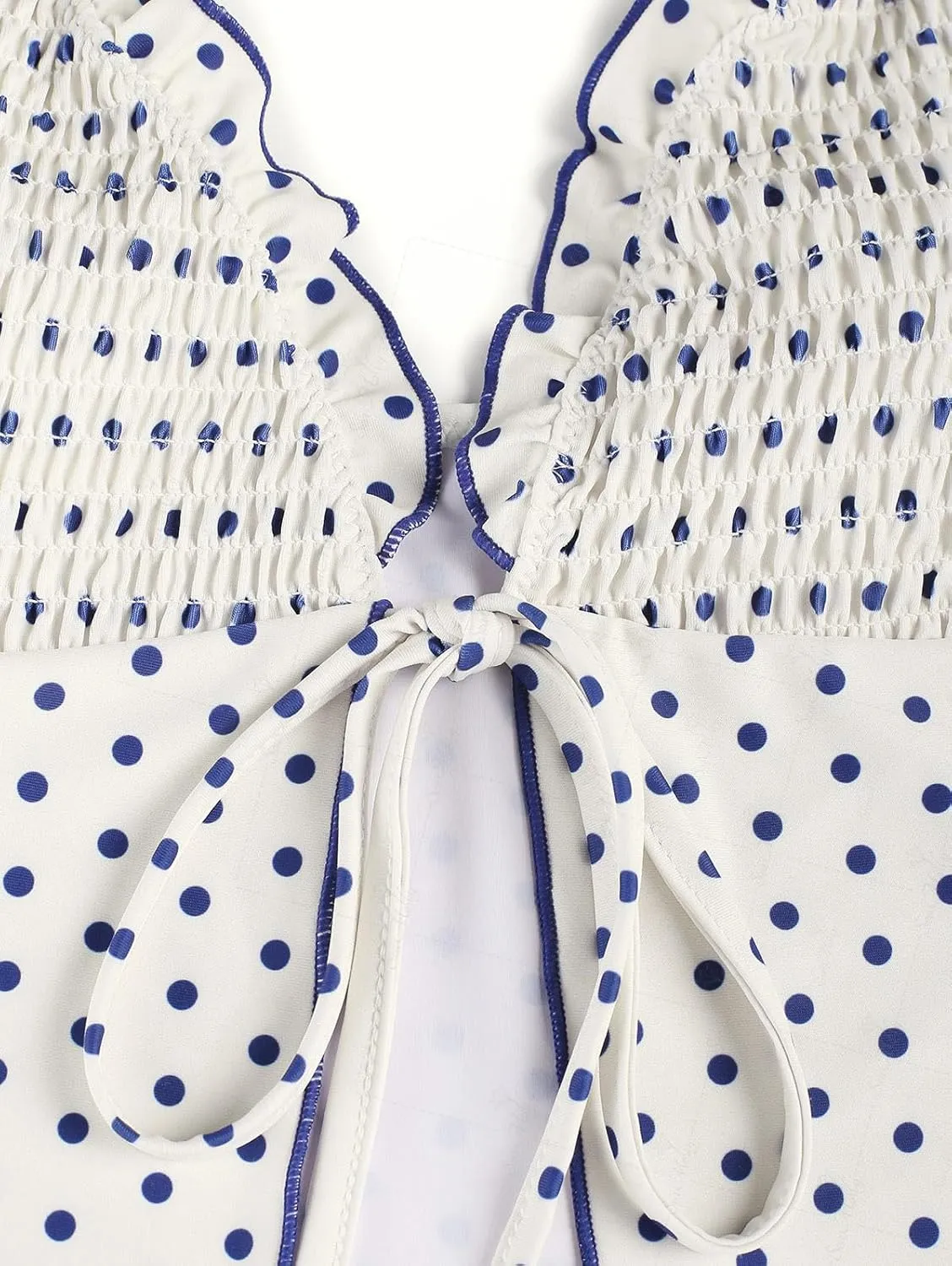seamoly Gingham Bowknot Decor Smocked Ruffles Tie Front Tankini Set