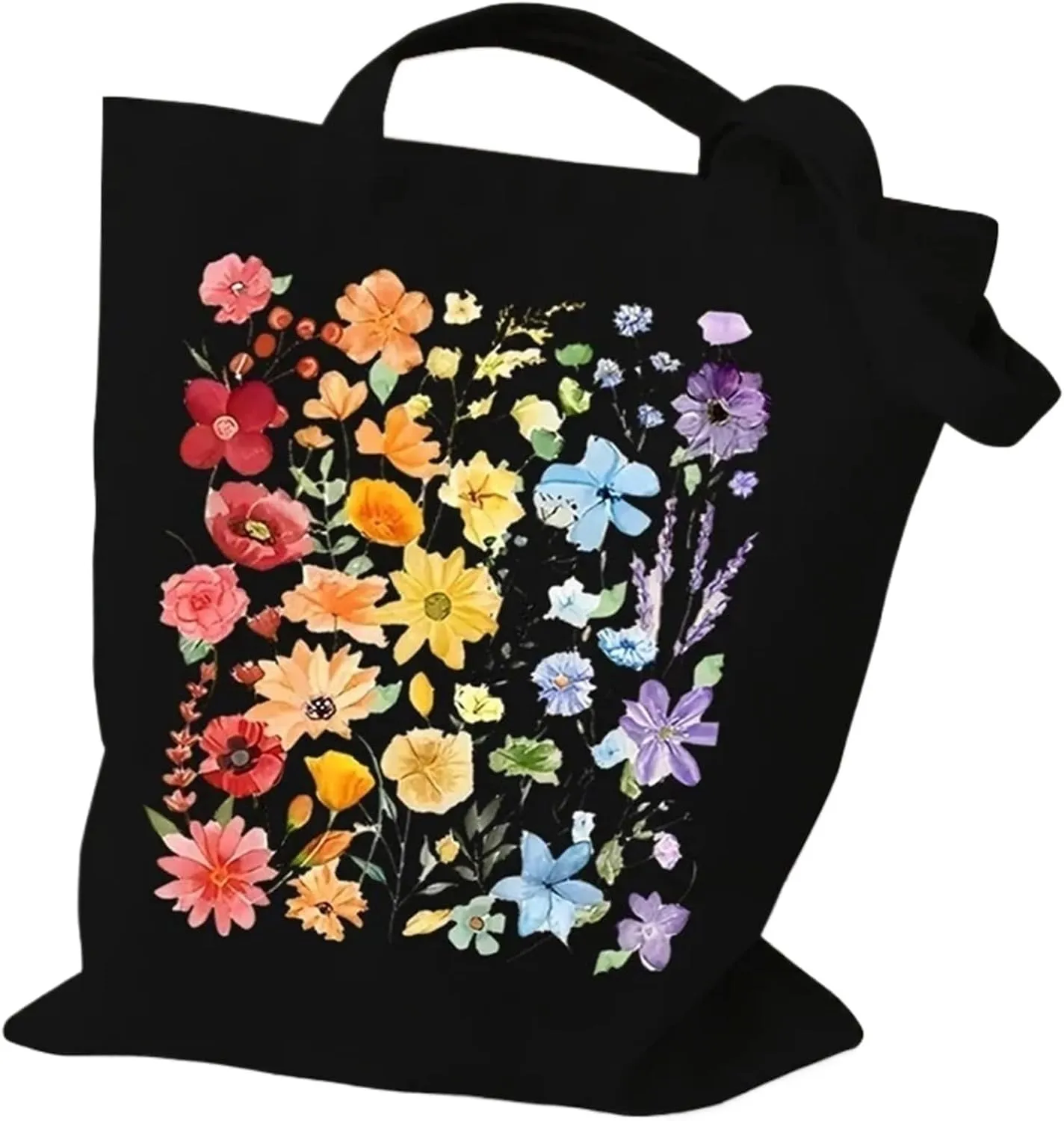 Shoulder Bag Wildflowers Canvas Tote Bag Women Daisy Rose Lavender Shopping Bag Student Plant Style Female Reusable