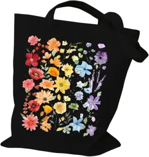 Shoulder Bag Wildflowers Canvas Tote Bag Women Daisy Rose Lavender Shopping Bag Student Plant Style Female Reusable