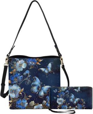 Shoulder Bags Set 2 Piece Bucket Bags Saddle Bags with Adjustable Shoulder Strap Wristlet Purses for Women