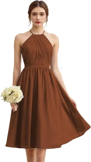 SIPUHK Short Bridesmaid Dresses for Wedding Halter-Neck Formal Dress Ruched Chiffon Backless Elegant Evening Gowns for Women