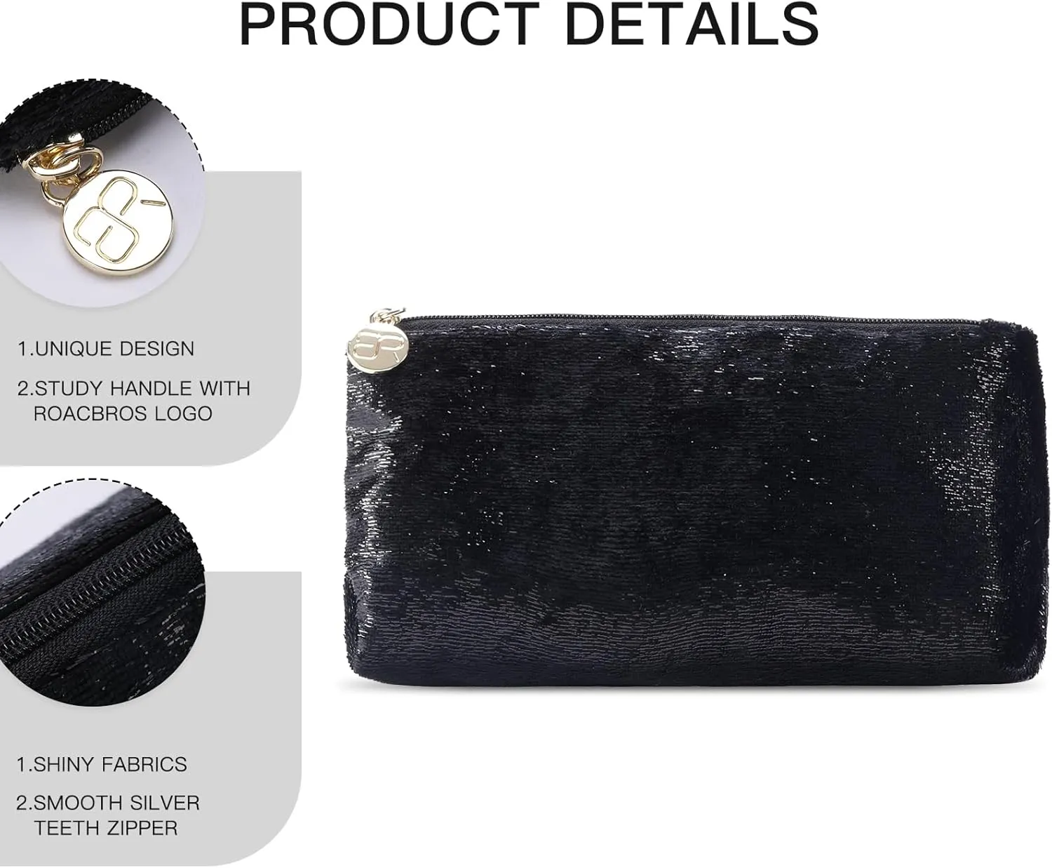 Small Makeup Bag for PurseBlack Cosmetic Travel Bag for Women, Cute Make Up Pouch for Accessories