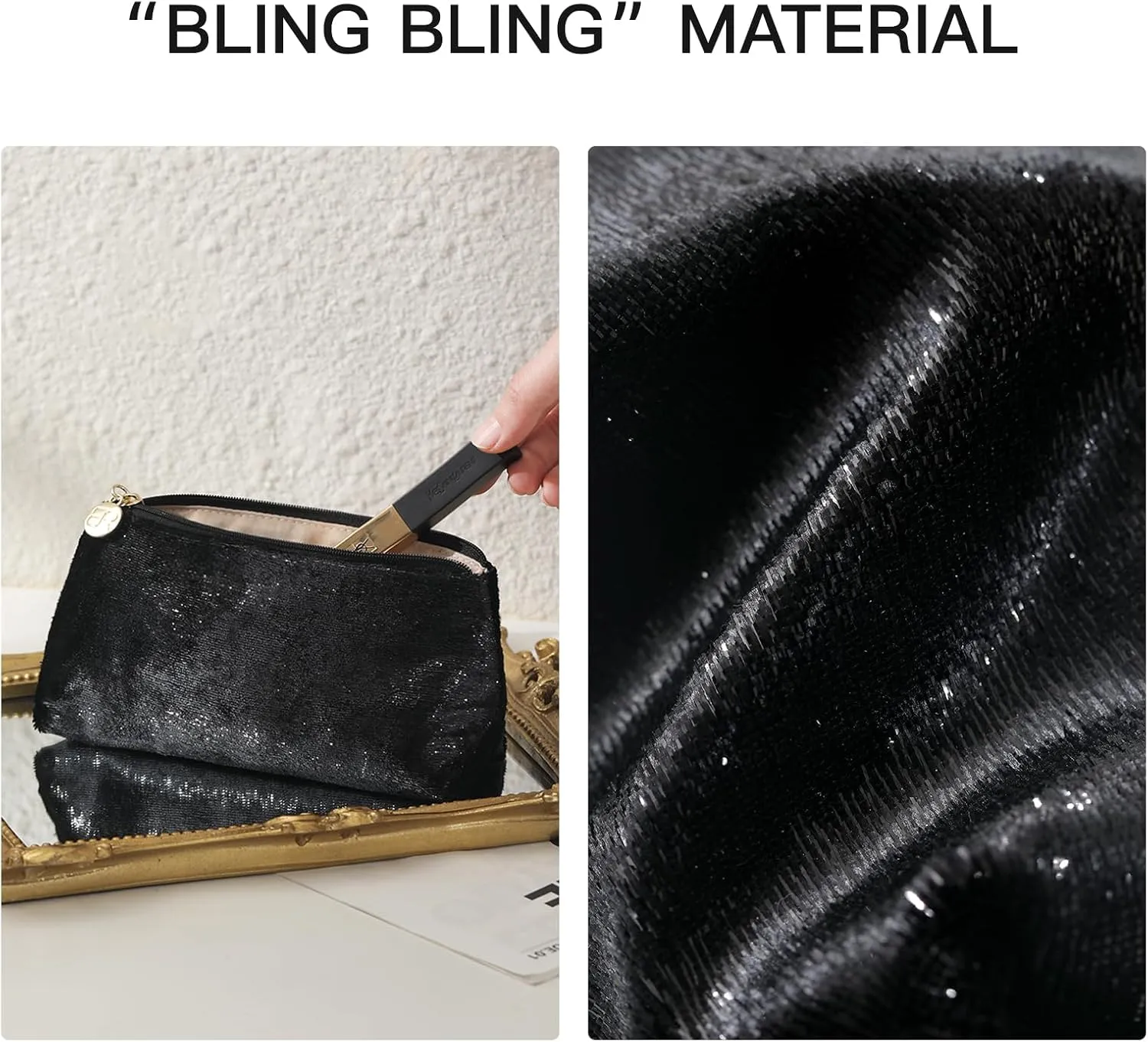 Small Makeup Bag for PurseBlack Cosmetic Travel Bag for Women, Cute Make Up Pouch for Accessories