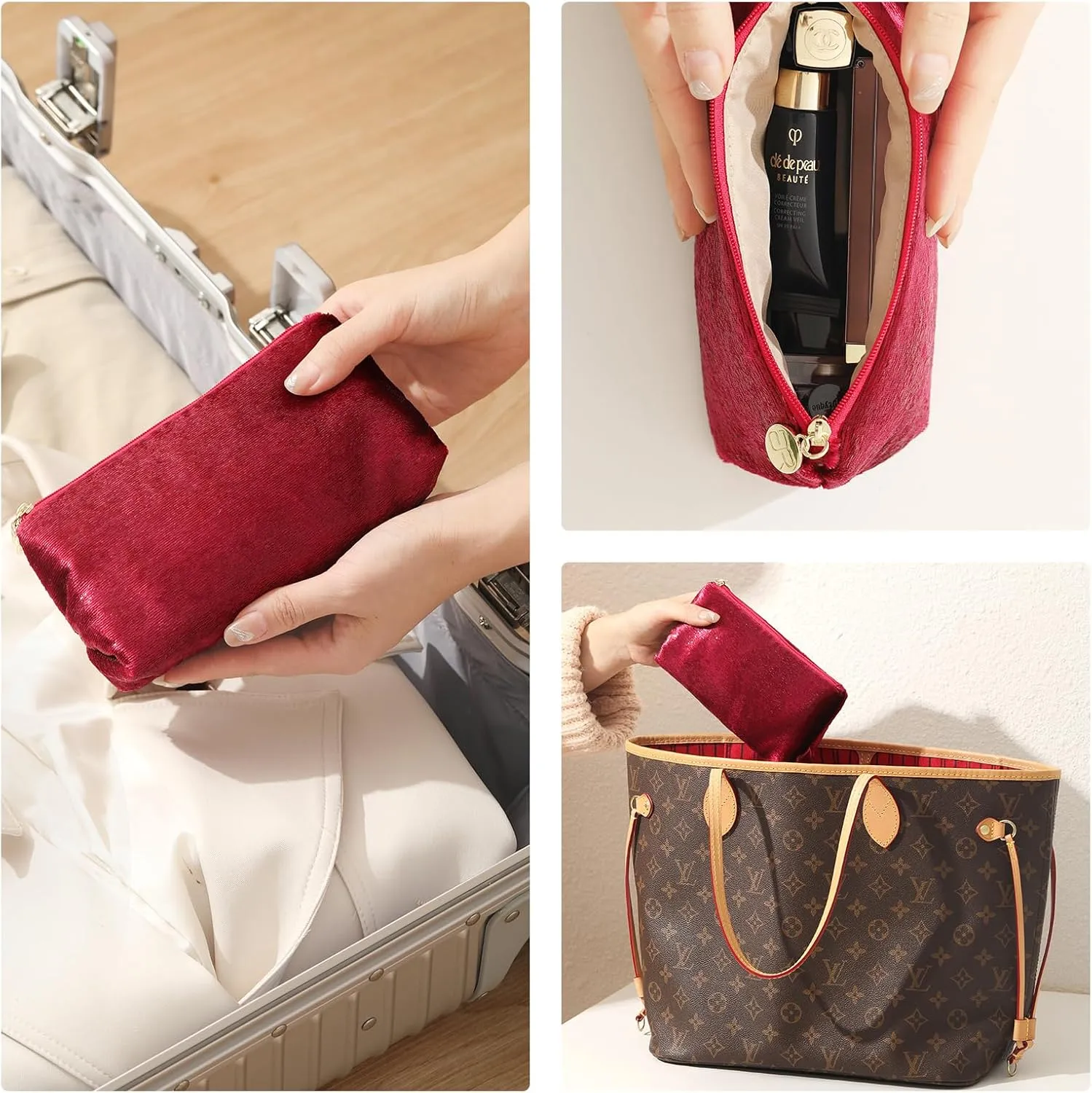 Small Makeup Bag for PurseRed Cosmetic Travel Bag for Women, Cute Make Up Pouch for Accessories