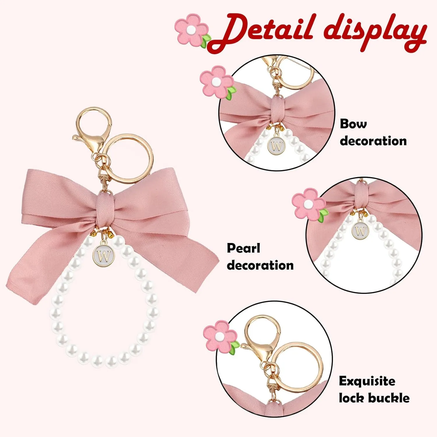 SMUOBT Bow Keychain - Initial Keychain for Women, Cute Pearl Key Chains for Car Keys, Accessories
