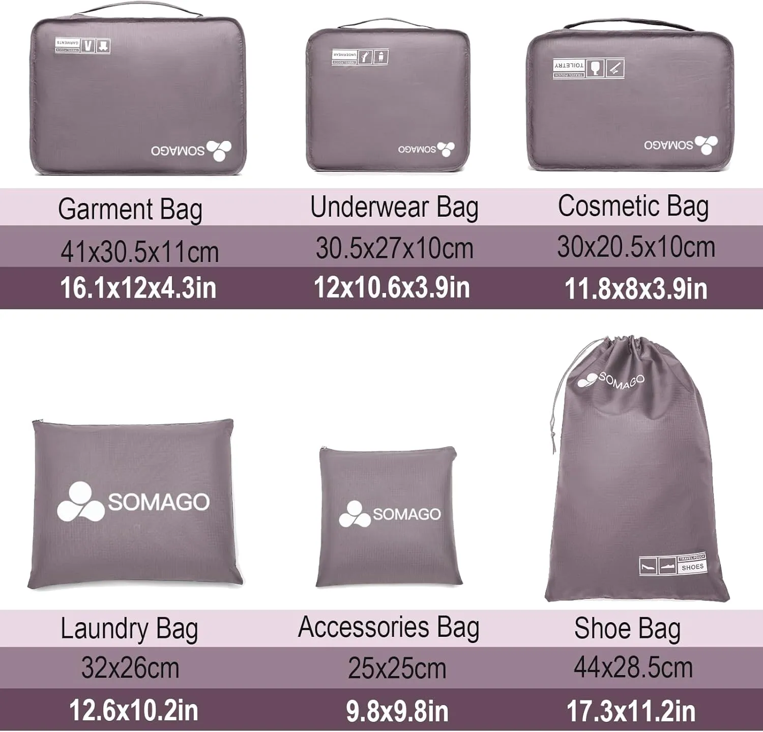 Somago Packing Cubes 6 Set Compression Space Saving Organizers for Suitcases and Luggage with Clothes Shoes Cosmetics Toiletries Storage Bags Travel Essentials (Elegant Purple)