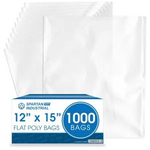 Spartan Industrial - 12 X 15 (1000 Count) 1.1 Mil Flat Open End Clear Plastic Poly Bags - for Proofing Bread Dough, Packaging Clothes, Shirts (Thin & Lightweight - Bags DO NOT Have Seal)