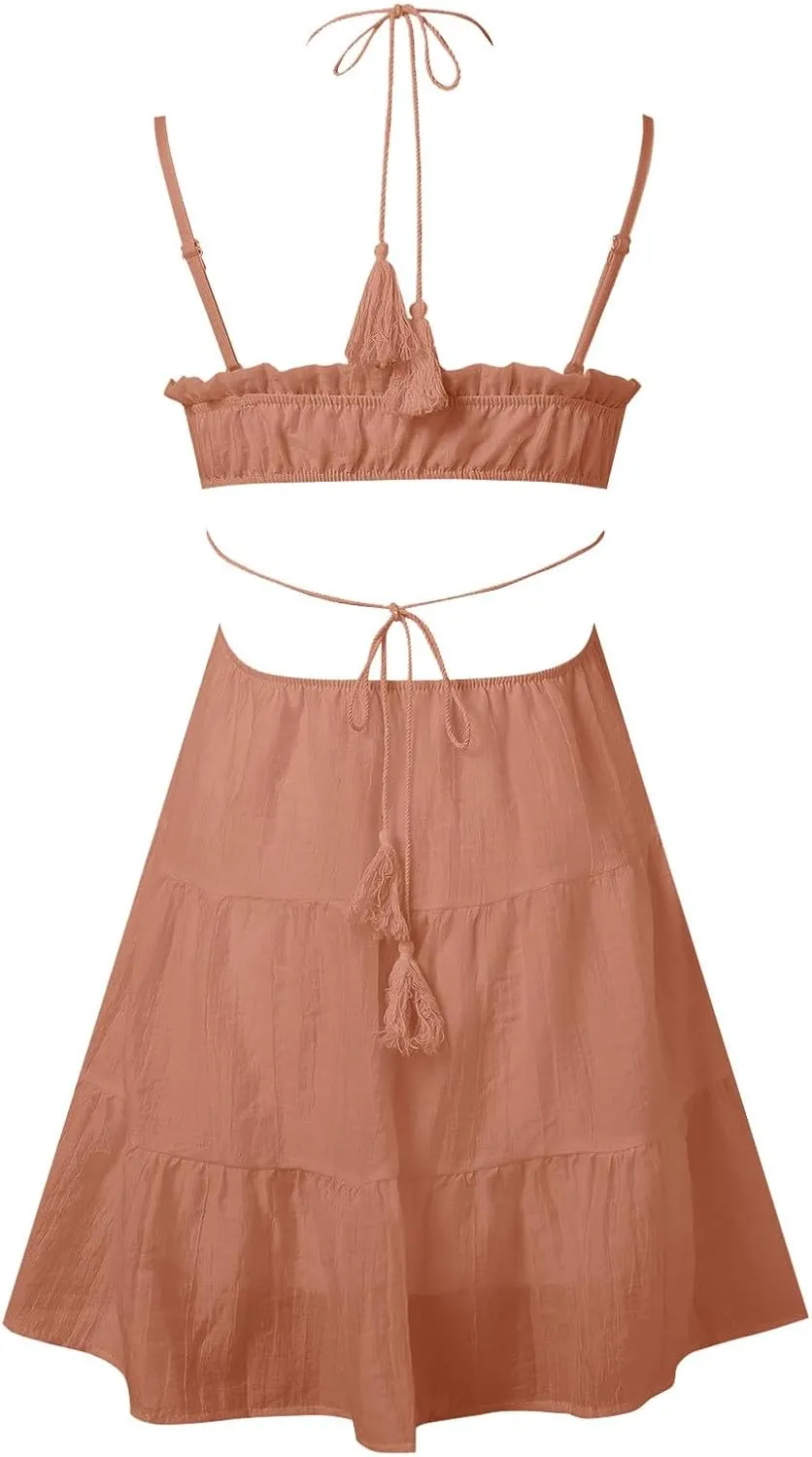 Spring Dresses for Women 2024 Plus Size 2024 Floral V Neck Tie Front Spaghetti Strap Beach Womens Tank Dress