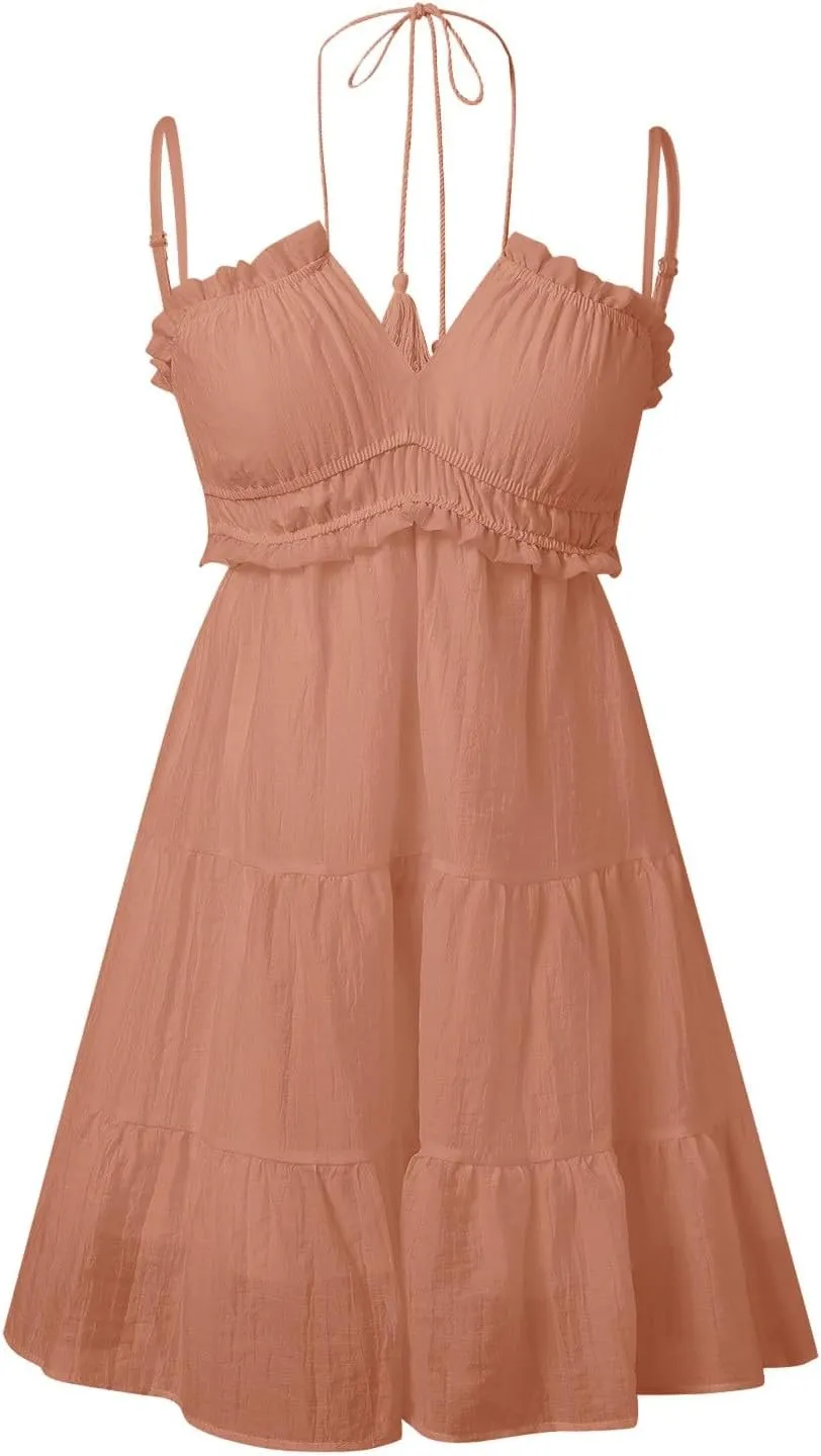 Spring Dresses for Women 2024 Plus Size 2024 Floral V Neck Tie Front Spaghetti Strap Beach Womens Tank Dress