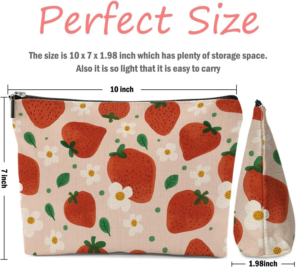 Strawberry Gifts, Strawberries Makeup Bag, Strawberry Stuff Cosmetic Bag Fruit Travel Pouch, Fruit Lovers Gift for Women Girls Daughter Sisters Coworker Friends Graduation Birthday Gifts