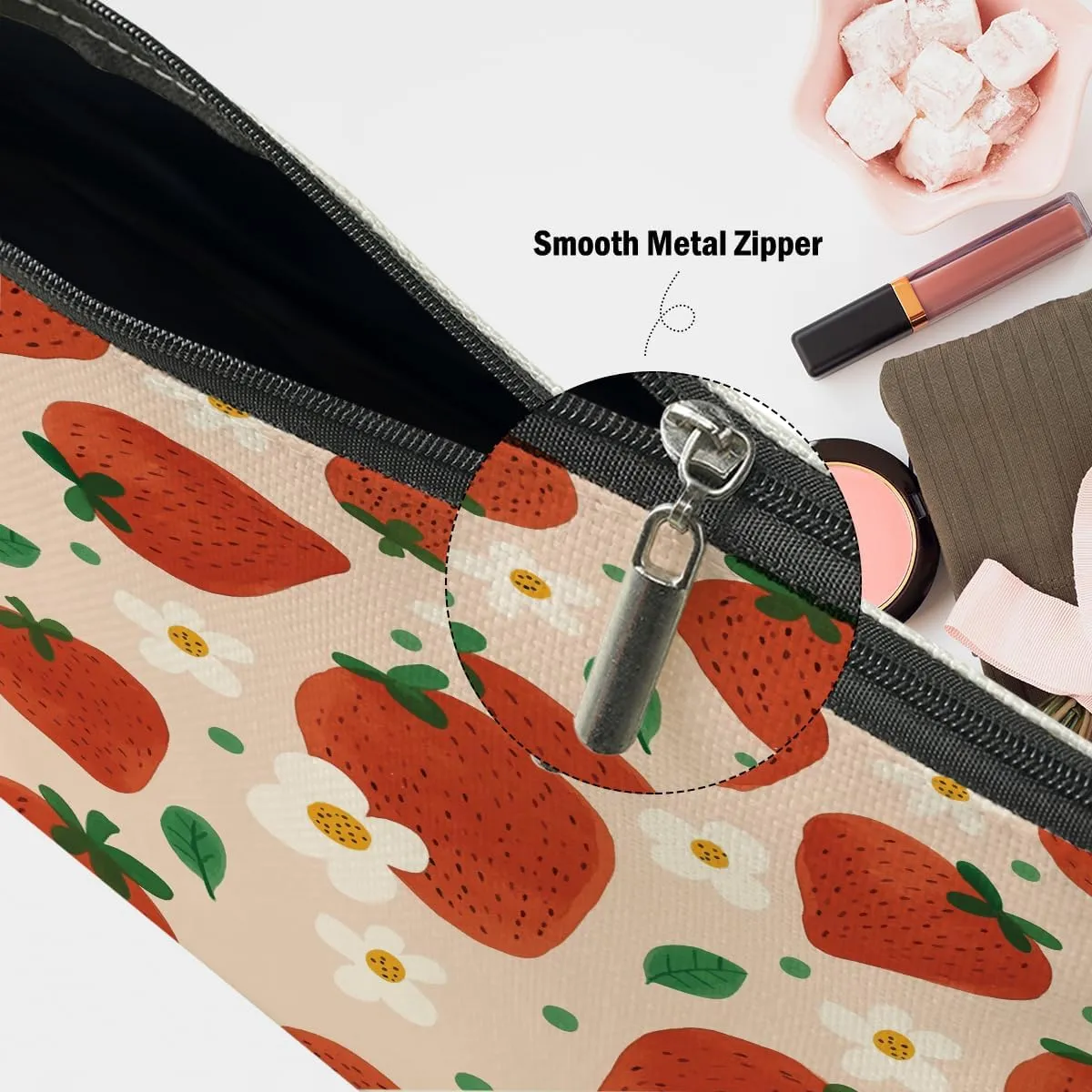 Strawberry Gifts, Strawberries Makeup Bag, Strawberry Stuff Cosmetic Bag Fruit Travel Pouch, Fruit Lovers Gift for Women Girls Daughter Sisters Coworker Friends Graduation Birthday Gifts