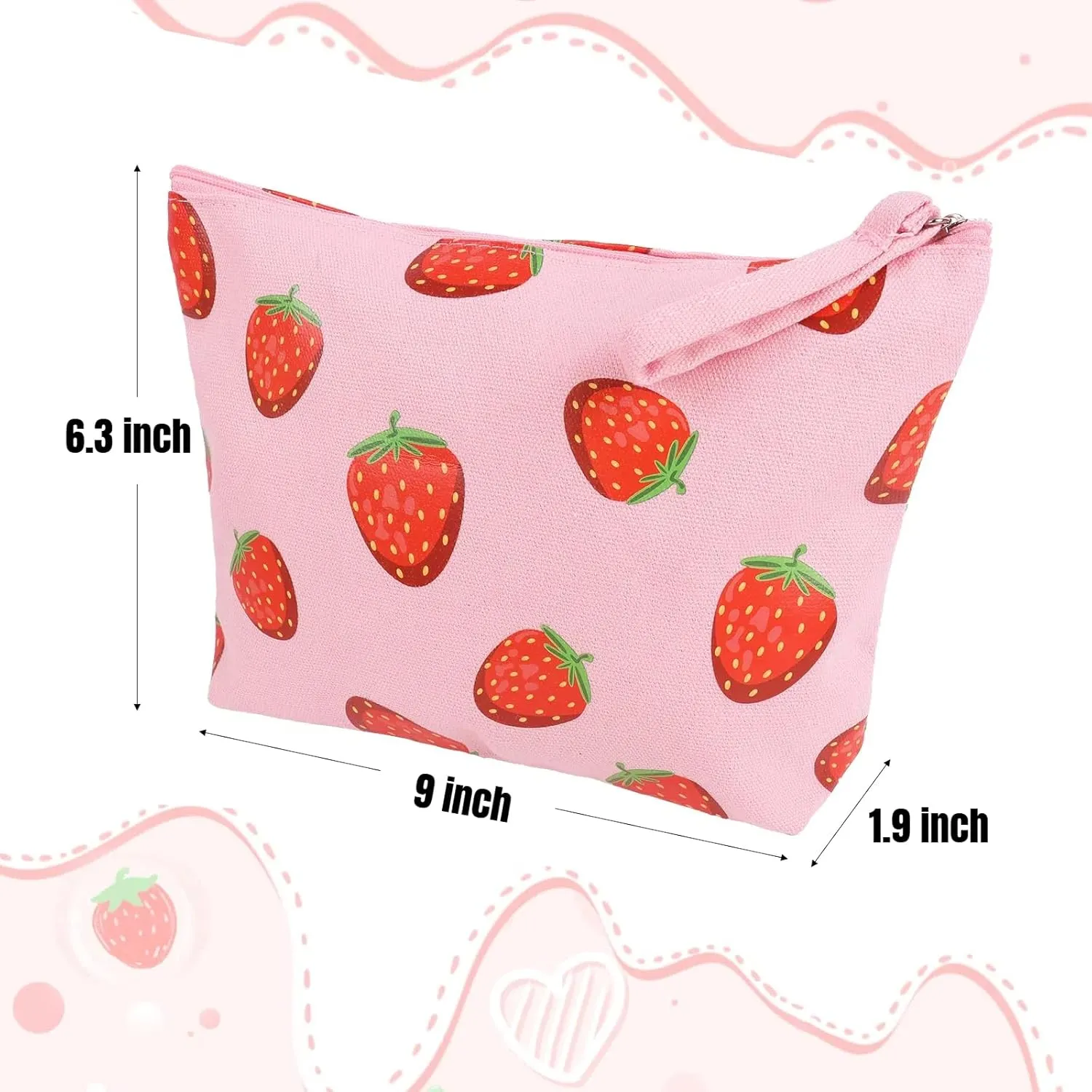 Strawberry Makeup Bag Travel Cosmetic Bag for Women Strawberry Pouch Wallet Purse Strawberry Accessories Gift (Pink)