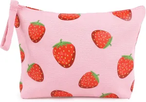 Strawberry Makeup Bag Travel Cosmetic Bag for Women Strawberry Pouch Wallet Purse Strawberry Accessories Gift (Pink)