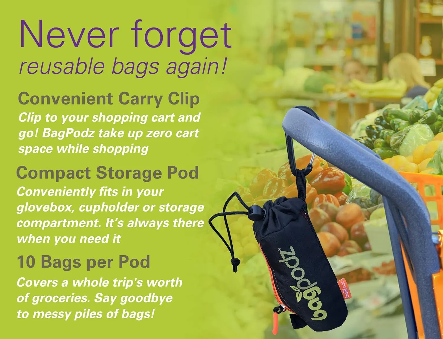 Sturdy Reusable Grocery Bags Foldable and Washable - Made From RipStop Nylon Hold 50lbs - Designed in USA Reusable Shopping Bags Inside a Compact Pod with Carry Clip - 10 Pack in Red