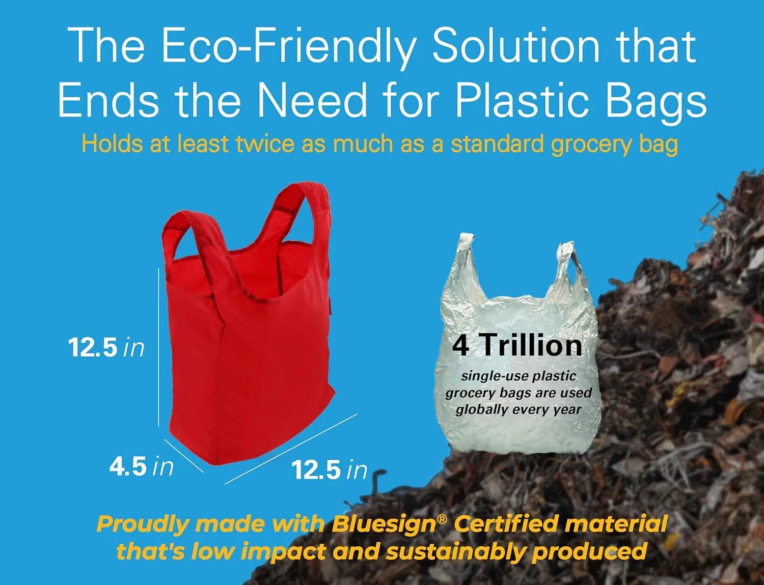 Sturdy Reusable Grocery Bags Foldable and Washable - Made From RipStop Nylon Hold 50lbs - Designed in USA Reusable Shopping Bags Inside a Compact Pod with Carry Clip - 10 Pack in Red