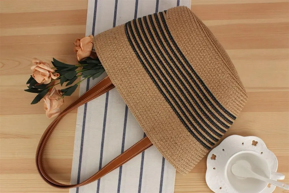 Summer Straw Beach bag Women Handmade Weaving Shoulder Handbag Large Tote Bag Hobo Purse Shoulder Crossbody Bag