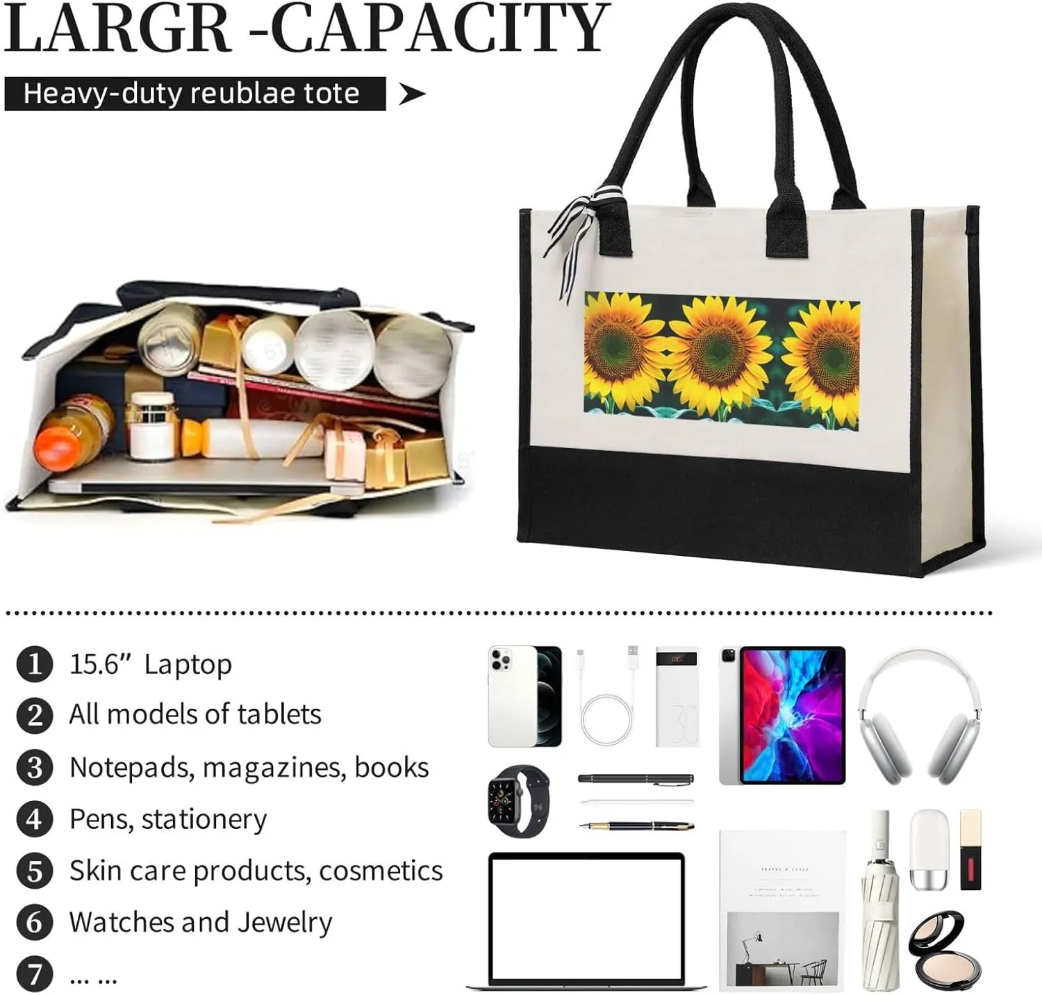 Sunflower Pattern Christmas Tote Bags With Handles Canvas Reusable Gift Bag For Women Shopping Holiday Travel