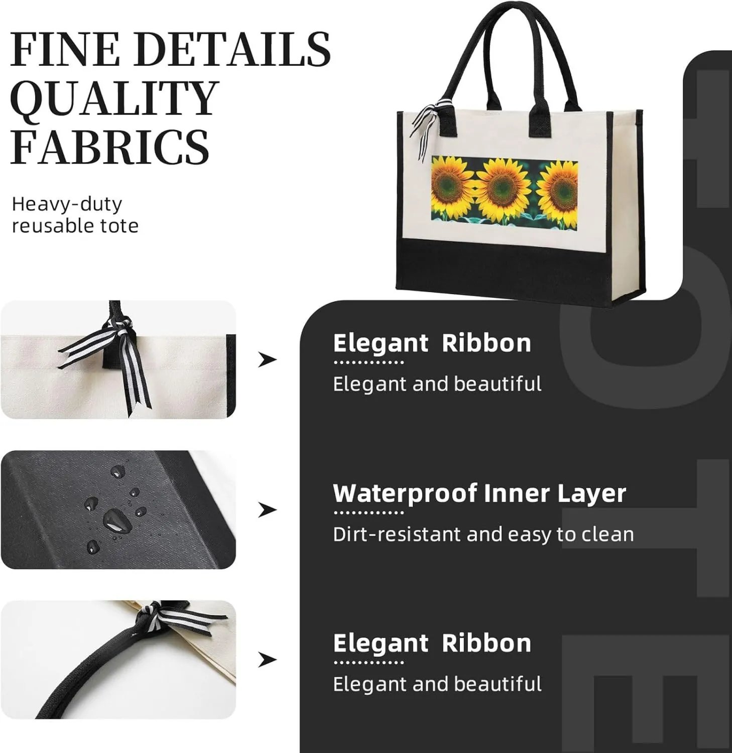 Sunflower Pattern Christmas Tote Bags With Handles Canvas Reusable Gift Bag For Women Shopping Holiday Travel