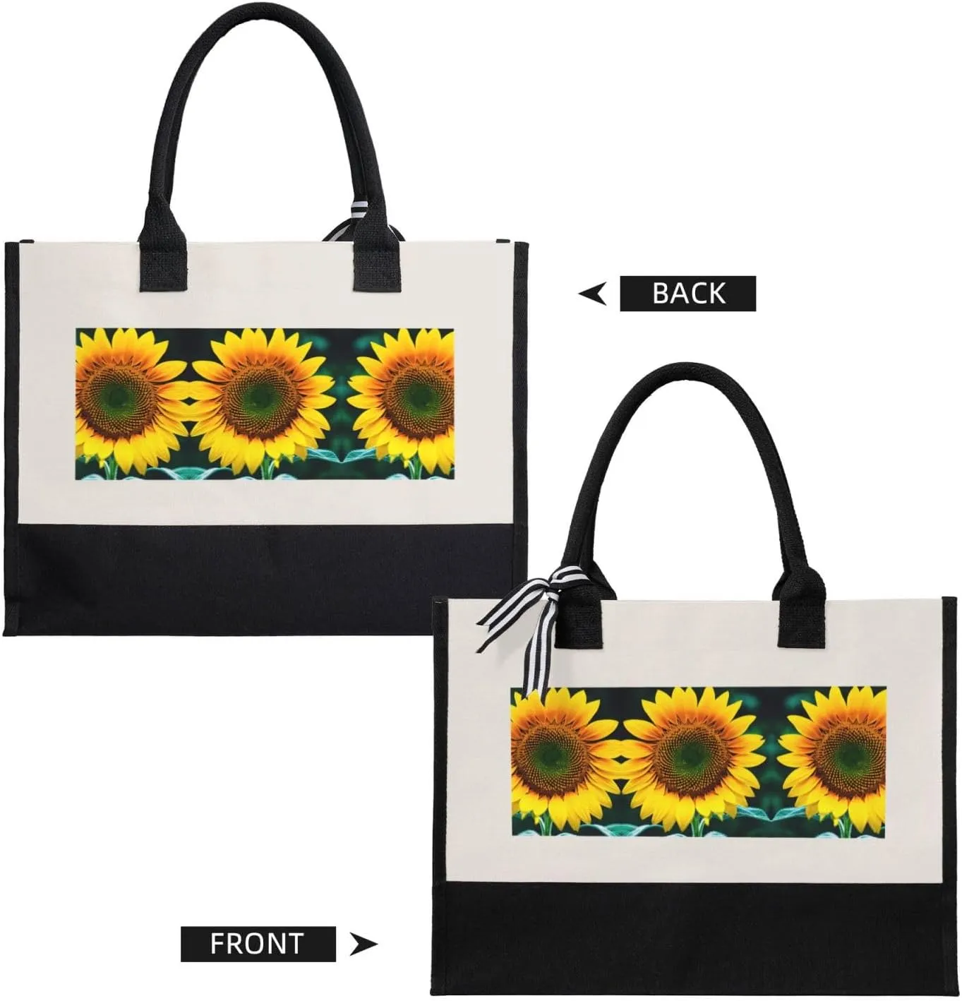 Sunflower Pattern Christmas Tote Bags With Handles Canvas Reusable Gift Bag For Women Shopping Holiday Travel
