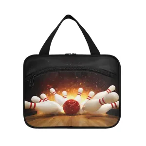 susiyo Bowling with Fire Toiletry Bags with Hanging Hook Foldable Cosmetic Bag Travel Accessories - Medium