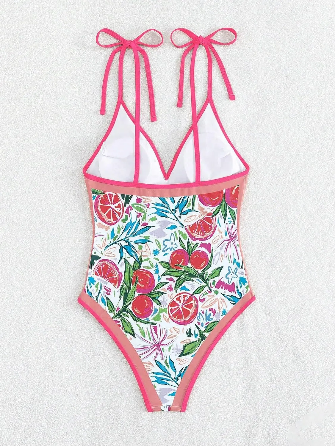 SweatyRocks Women's Swimwear Graphic Print Tie Shoulder Monokini Tummy Control One Piece Swimsuit