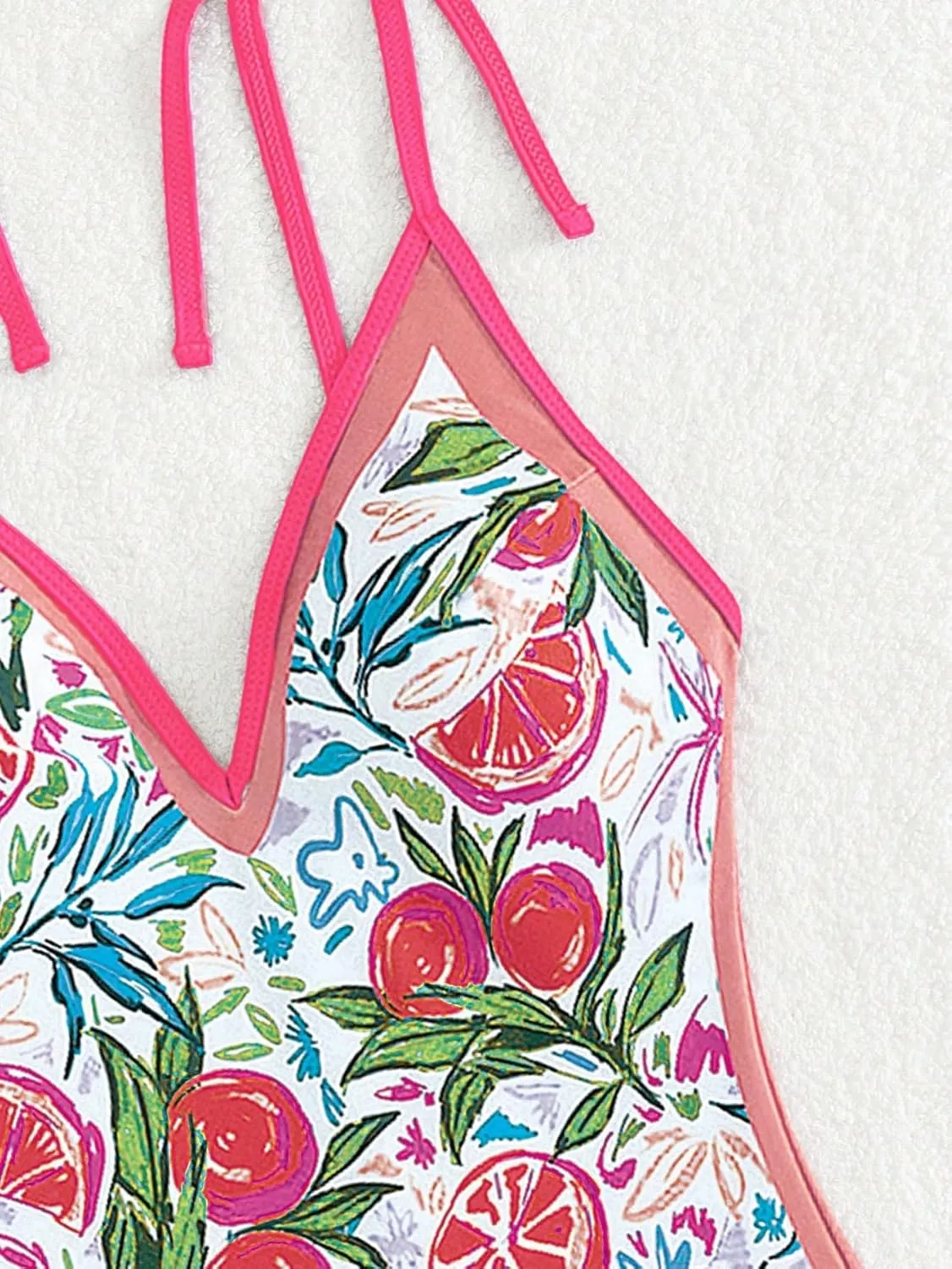 SweatyRocks Women's Swimwear Graphic Print Tie Shoulder Monokini Tummy Control One Piece Swimsuit